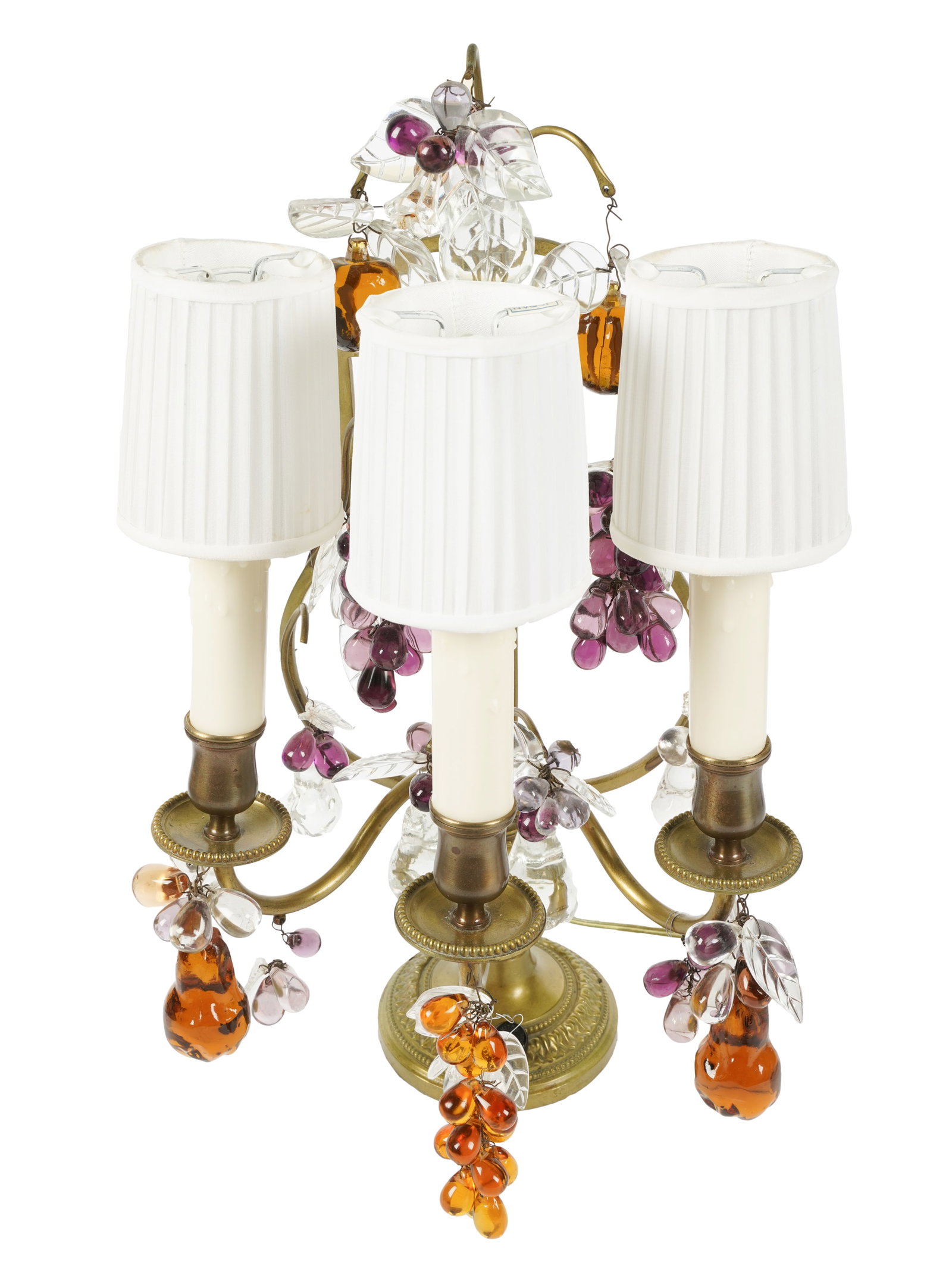 GIlt Metal and Colored Glass Girandole: with three lights 17 7/8 x 10 1/4 x 8 1/2 in. (45.4 x 26 x 21.6 cm.) Provenance: Property from a Wilshire Corridor Penthouse Estate, Los Angeles, California