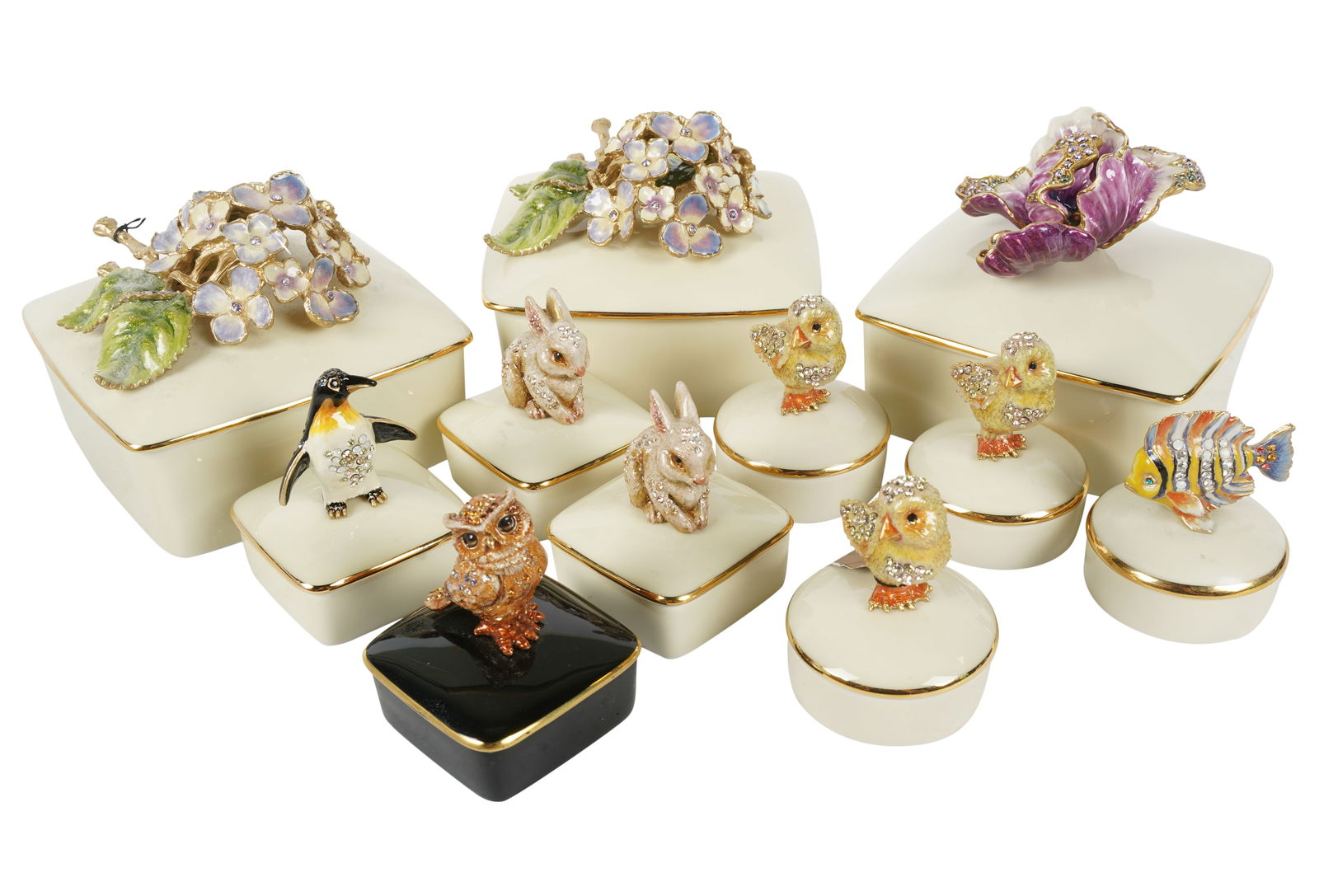 Collection of Jay Strongwater Enamel and Porcelain Covered Boxes (1 of 11)