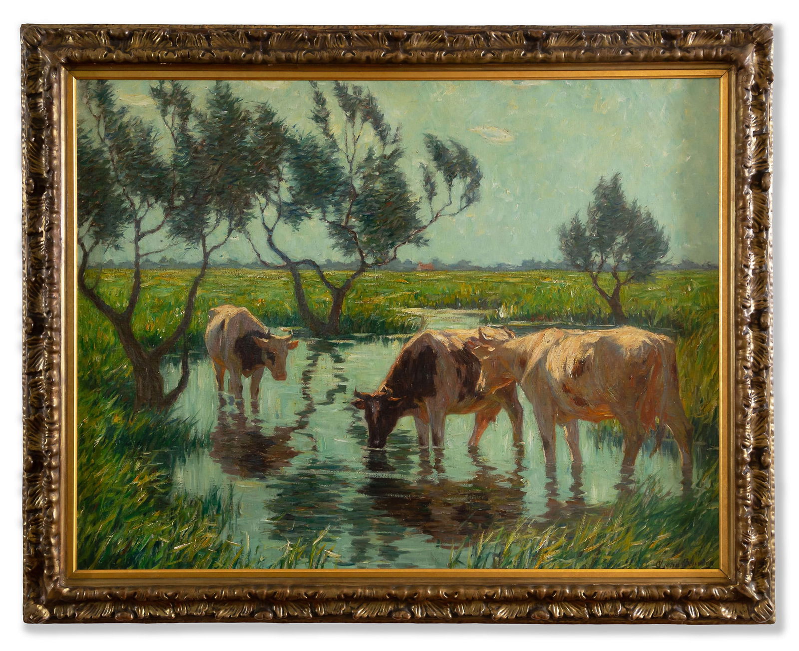 Alphonse Van Beurden Jr. (1878-1962): Cows Watering in a Summer Landscape (1 of 14)
