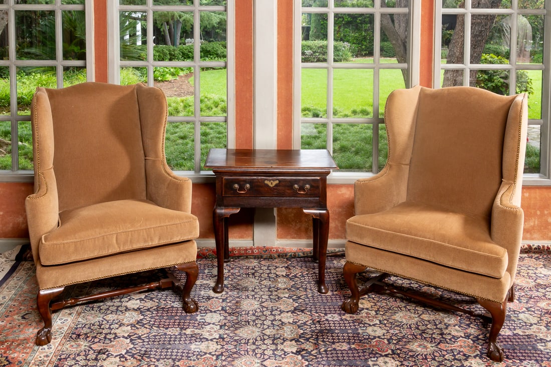 Pair of Georgian-Style Mahogany Wingback Armchairs (1 of 13)