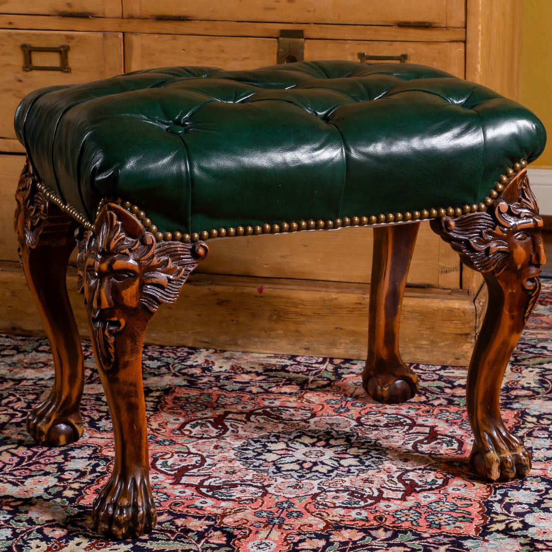 Baroque-Style Carved Wood Stool (1 of 10)