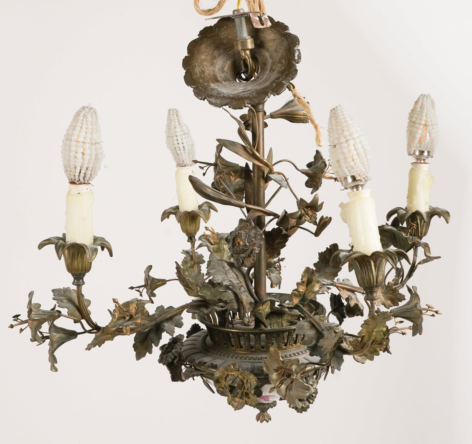 Italian Patinated Brass Four-Light Chandelier (1 of 9)