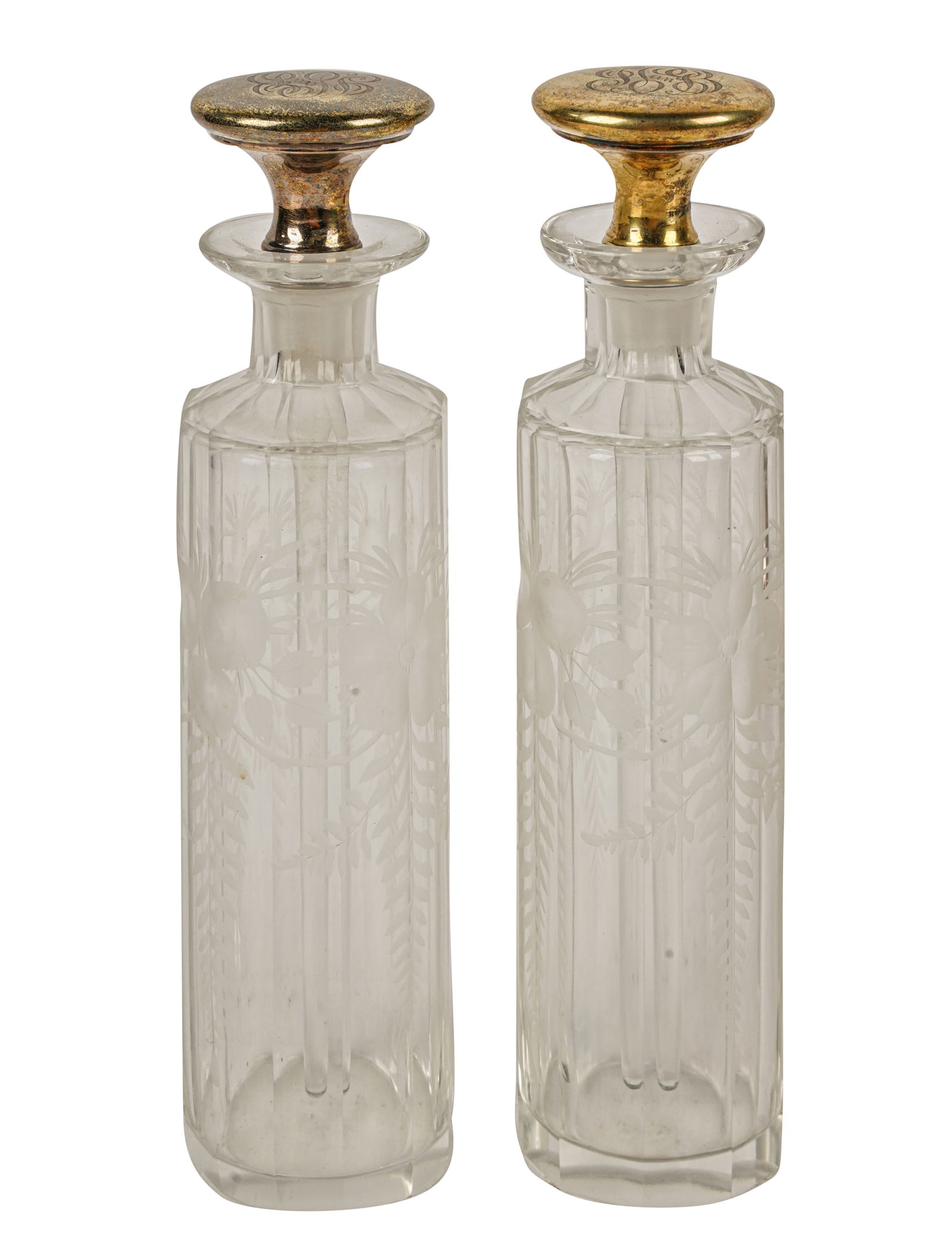 Pair of Gilt Sterling-Mounted Etched Glass Perfume Bottles (1 of 9)