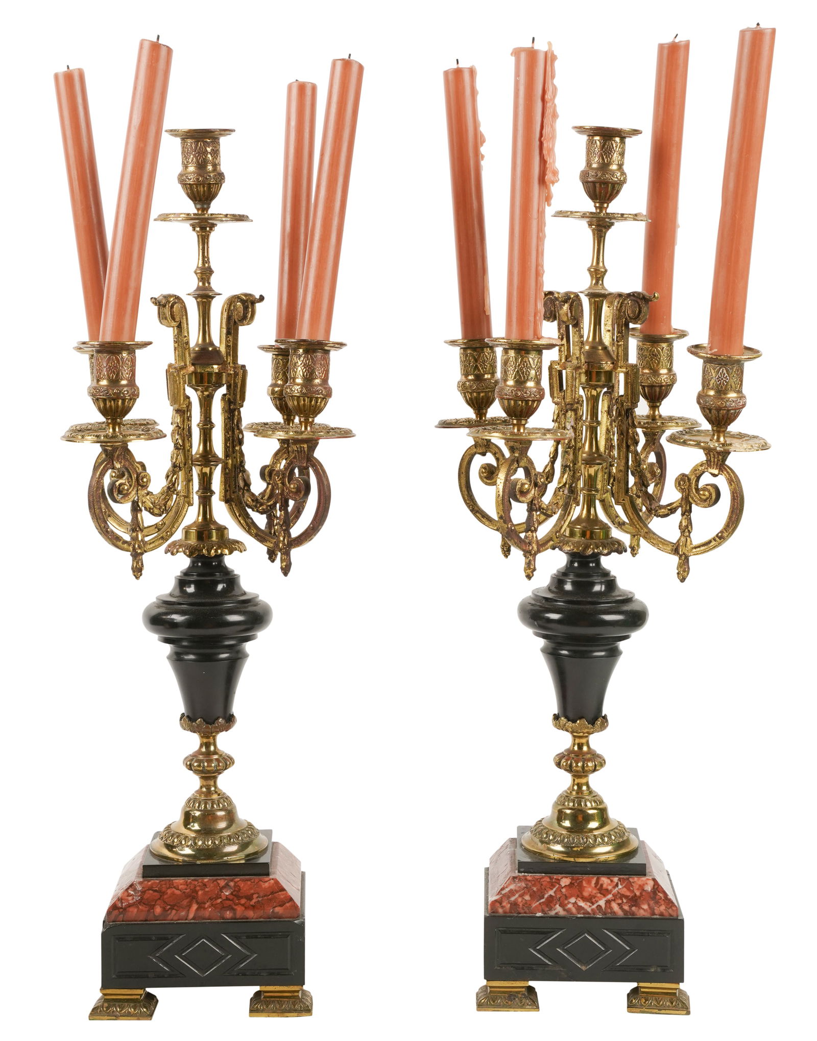 Pair of Neoclassical-Style Gilt Metal, Slate and Rouge Marble Candelabra (1 of 12)