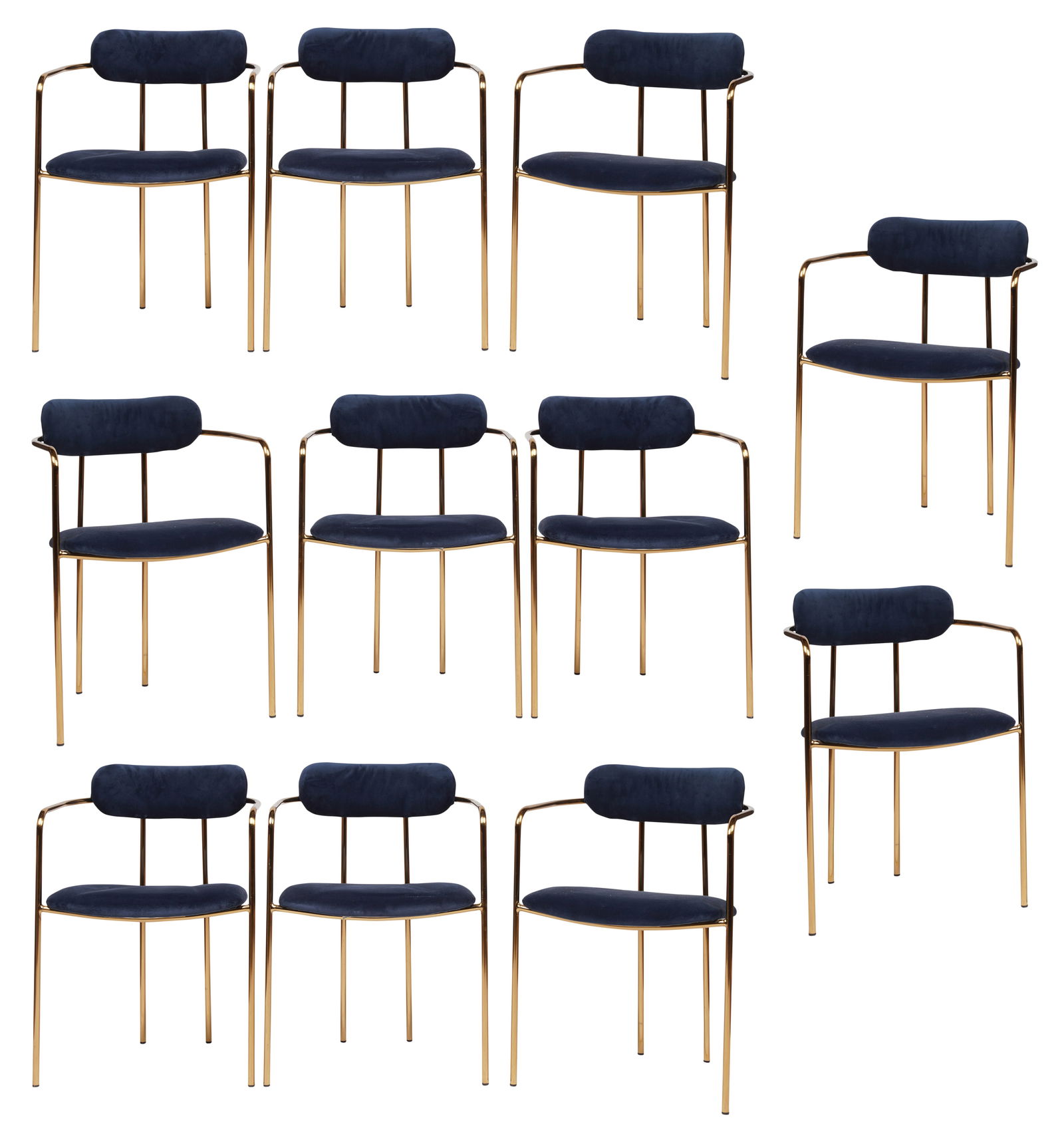 Set of 11 Contemporary Brass Stacking Chairs (1 of 8)