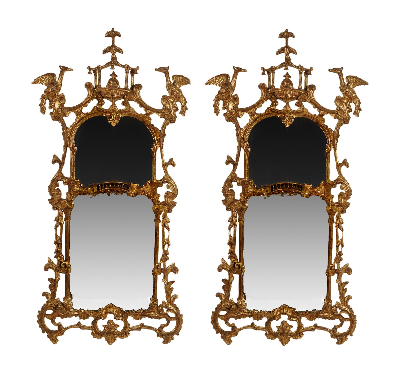 Pair of Chinese Chippendale-Style Giltwood Wall Mirrors (1 of 18)