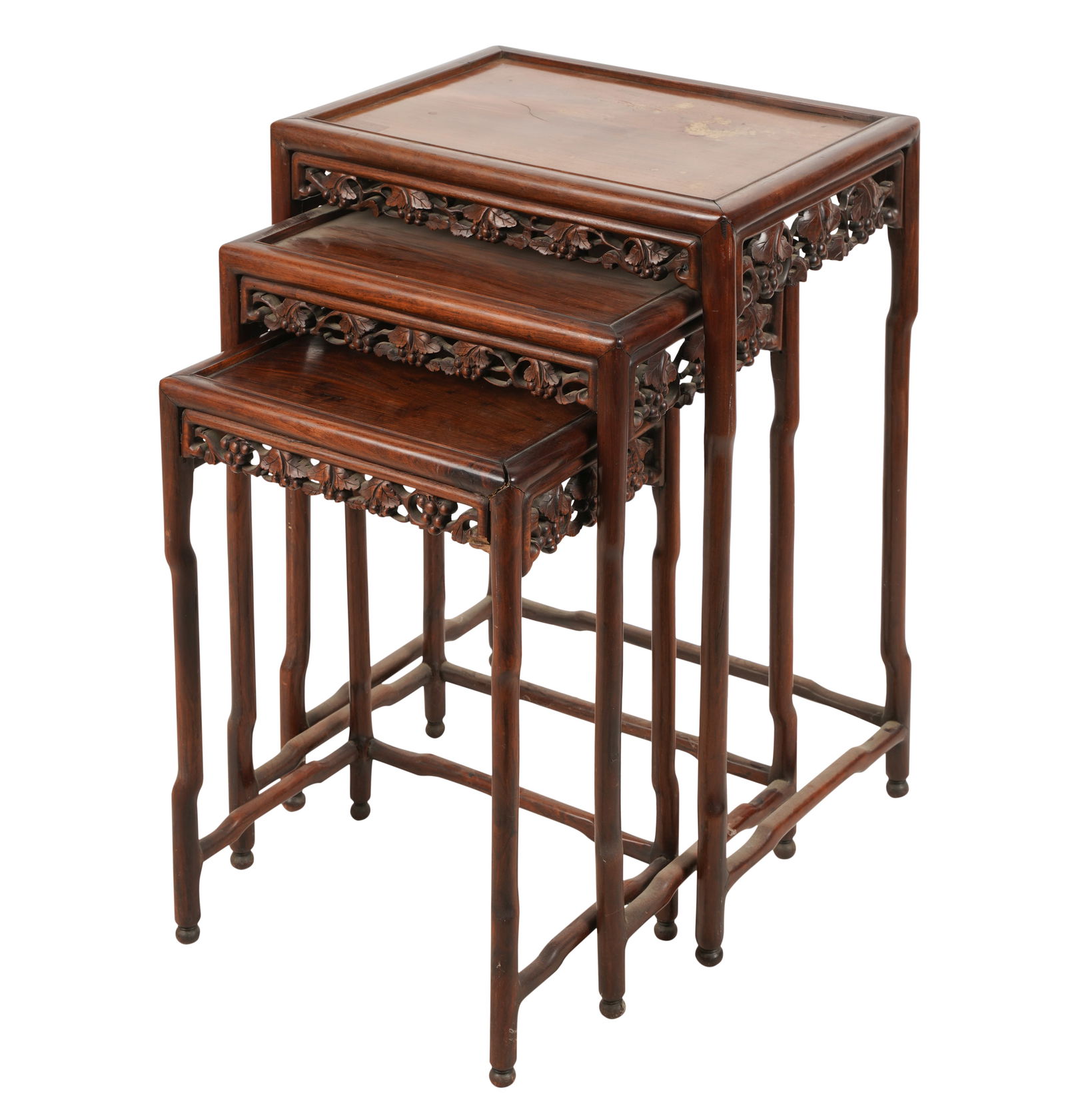 Set of Three Chinese Carved Wood Nesting Tables (1 of 6)