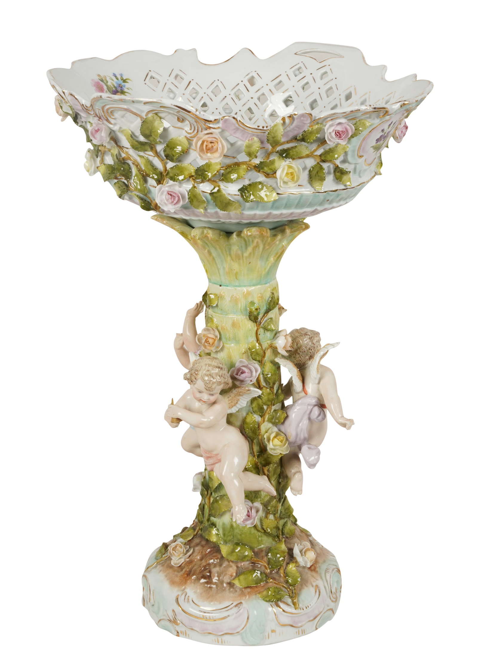 Meissen-Style Porcelain Centerpiece Bowl: blue painted mark to underside 16 3/4 x 11 3/4 x 10 7/8 in. (42.5 x 29.8 x 27.6 cm.)