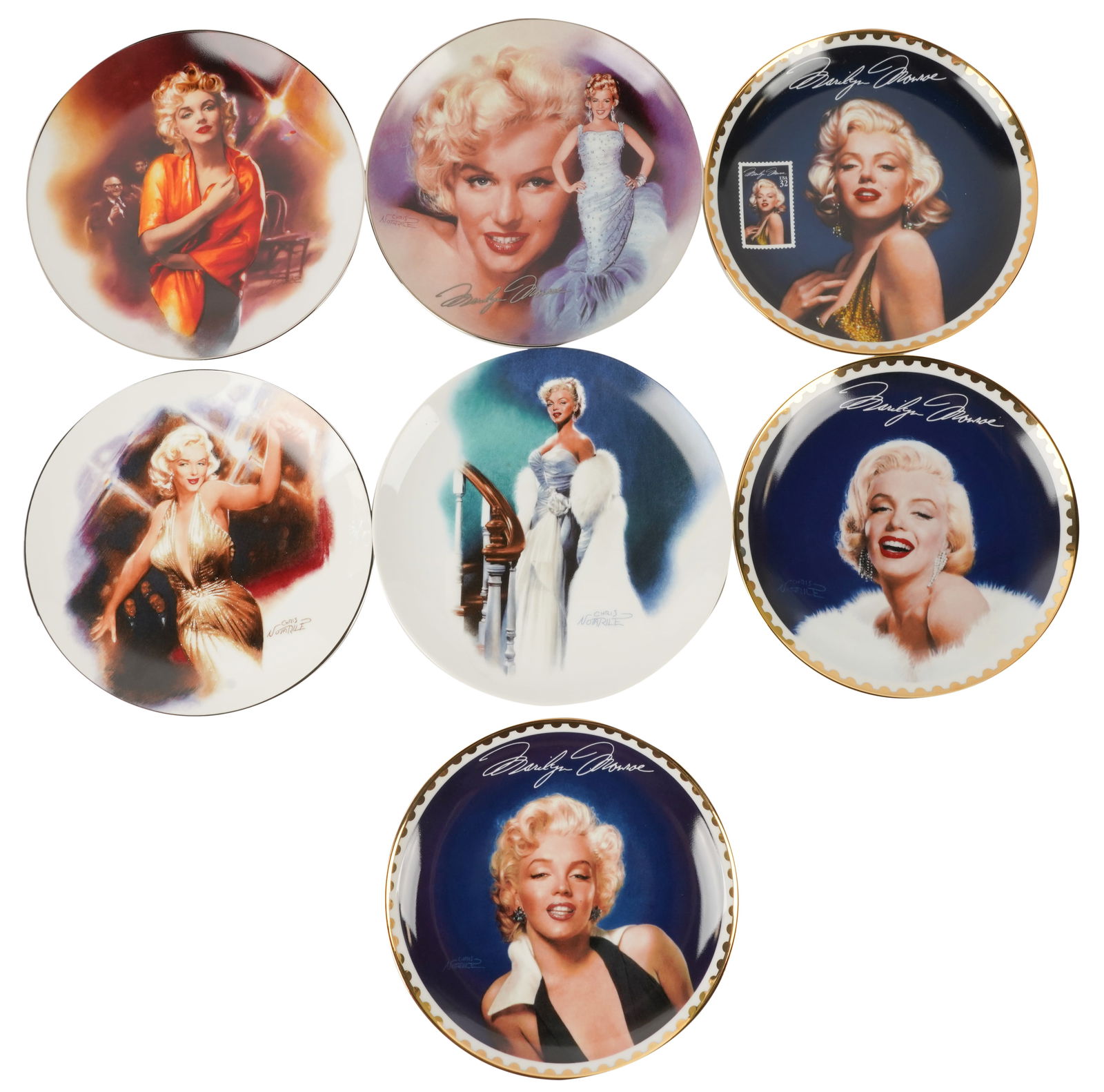 Group of Collector Plates: comprising five Marilyn Monroe plates by Delphi ("River of No Return'", "No Business Like Show Business", "Seven Year Itch", "All About Eve", "Strasburg's Student"; five Marilyn Monroe plates by Bradf