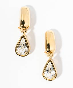 Givenchy Gold-Tone Pear Drop Earrings: Gold-tone clip-back earrings set with Pear shaped Crystals; stamped 'Givenchy' 'Paris' 'New York' earrings measuring 1 1/2 inches long