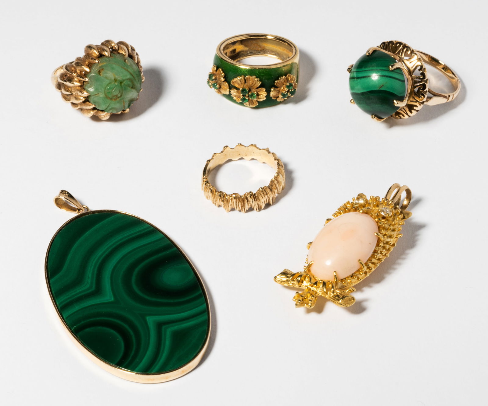 Group Of Four Yellow Gold Rings and Two Yellow Gold Pendants (1 of 9)