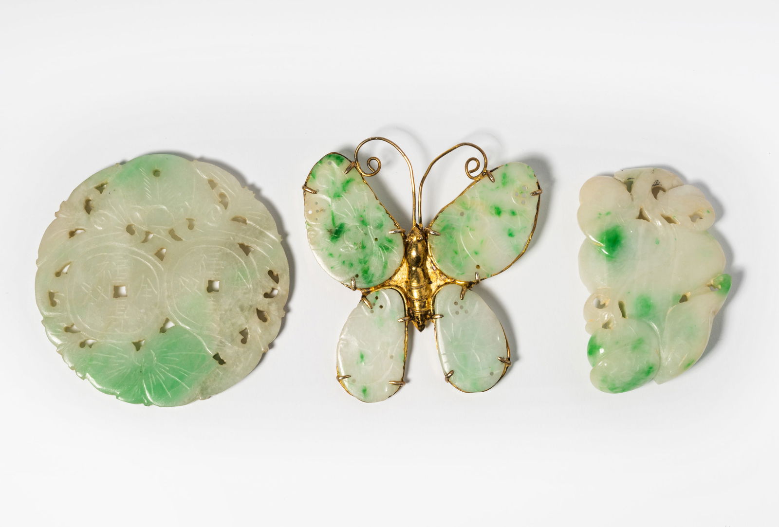 A Jade Butterfly Brooch and Two Jade Carvings (1 of 8)