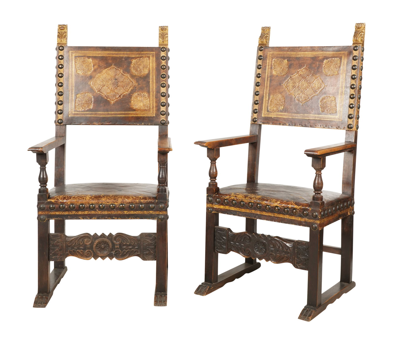 Pair of Antique Spanish Baroque-Style Walnut Hall Chairs (1 of 11)