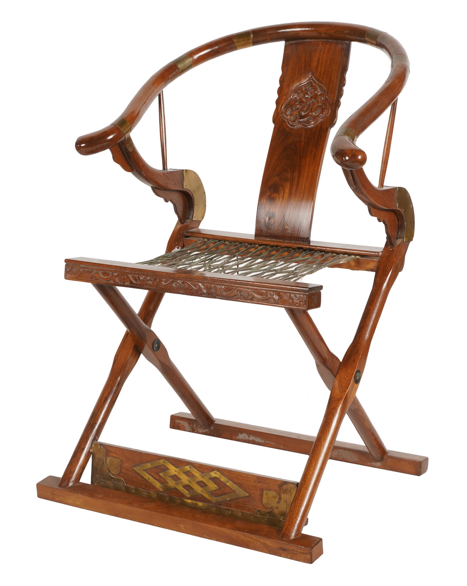 Chinese Carved Wood Horseshoe-Back Folding Chair (1 of 12)