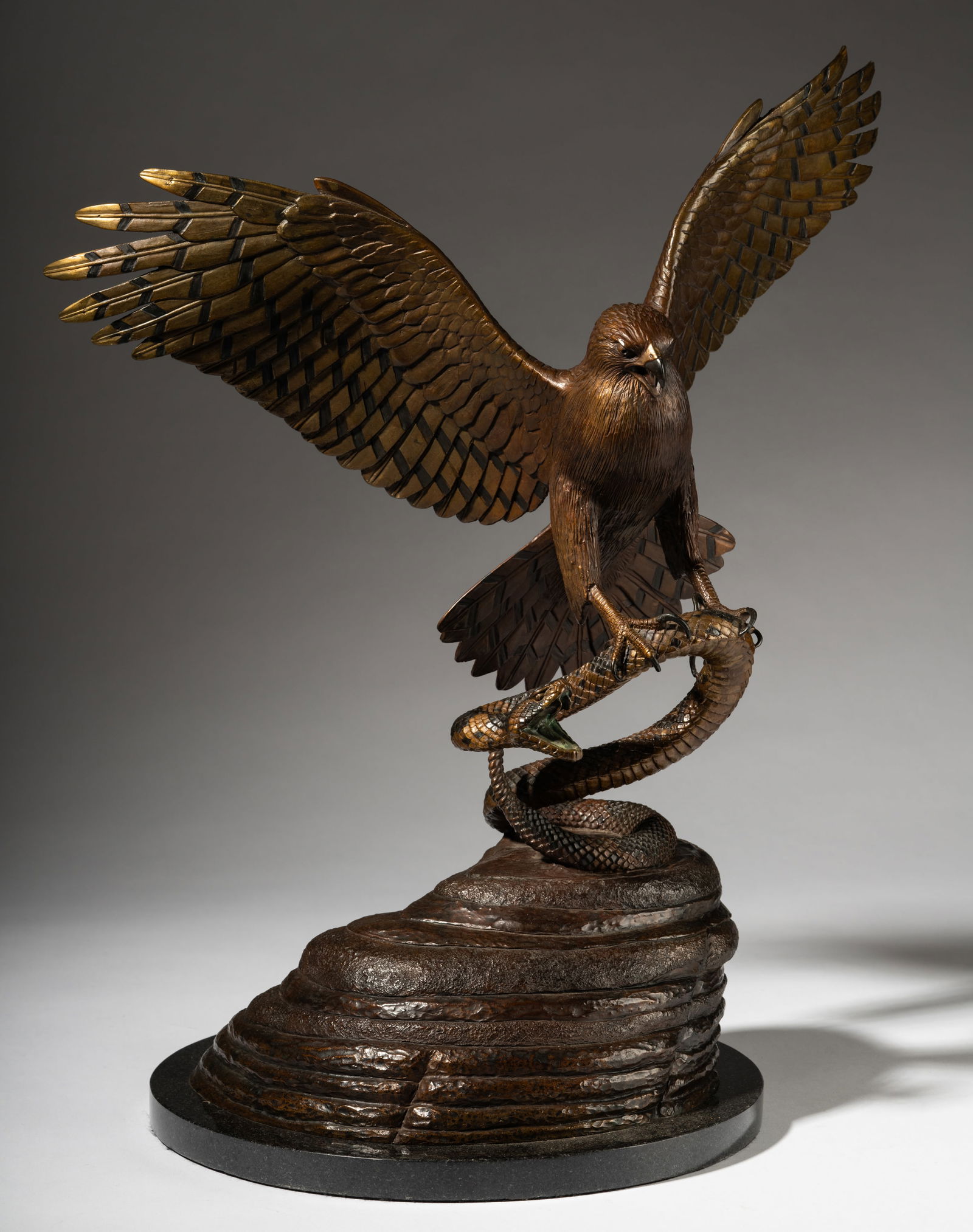 Patinated Bronze Figure of a Hawk and Rattlesnake (1 of 14)