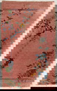 Chinese Art Deco Rug: wool on cotton 4'8" x 2'11" Provenance: Property from the Estate of Russell H. Turner of Huntington Beach, California, an ISA-trained appraiser specializing in Asian Antiquities