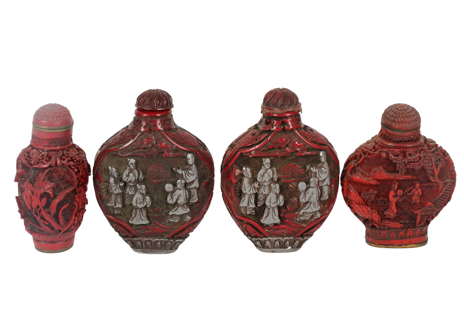 Four Chinese Cinnabar Snuff Bottles (1 of 6)