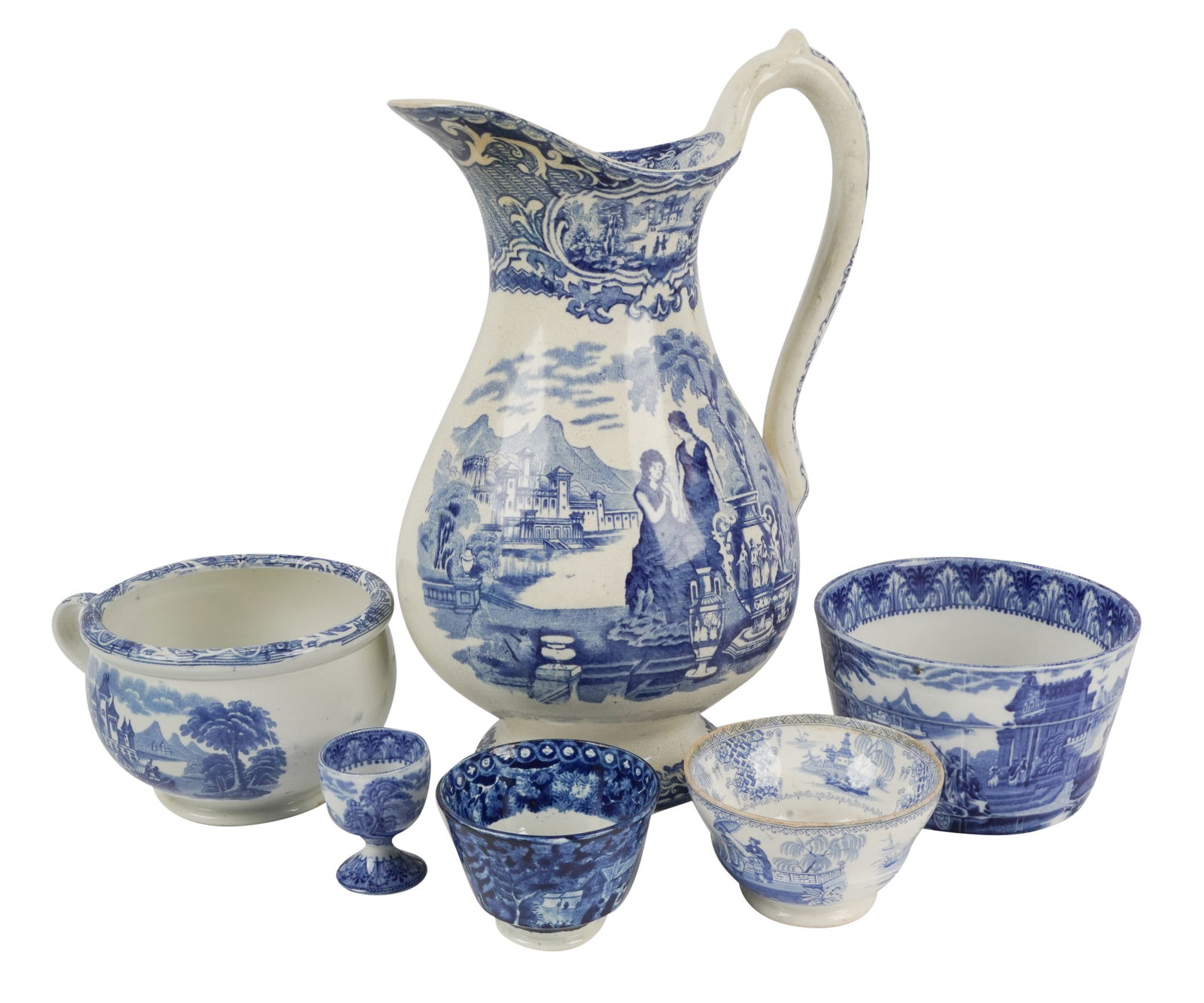 Group of English Scenic Blue Transferware Pottery (1 of 9)