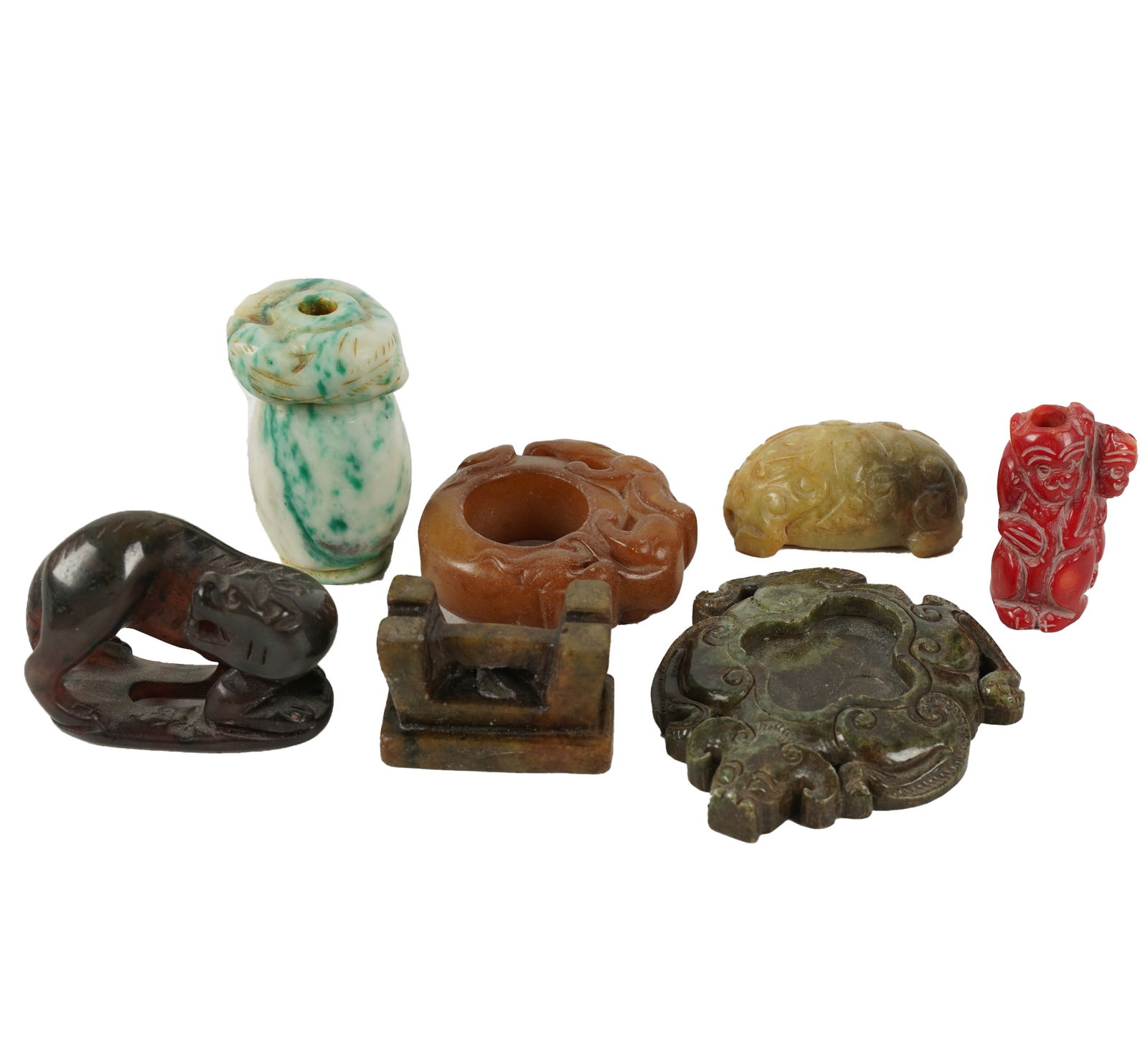 Seven Chinese Stone Carvings: of various hard stones Ranging from 2 1/4 in. (5.7 cm.) to 0 1/2 in. (1.3 cm.) high Provenance: Property from the Estate of Gordon F. Taylor, an employee of the San Francisco Opera for over 40 years