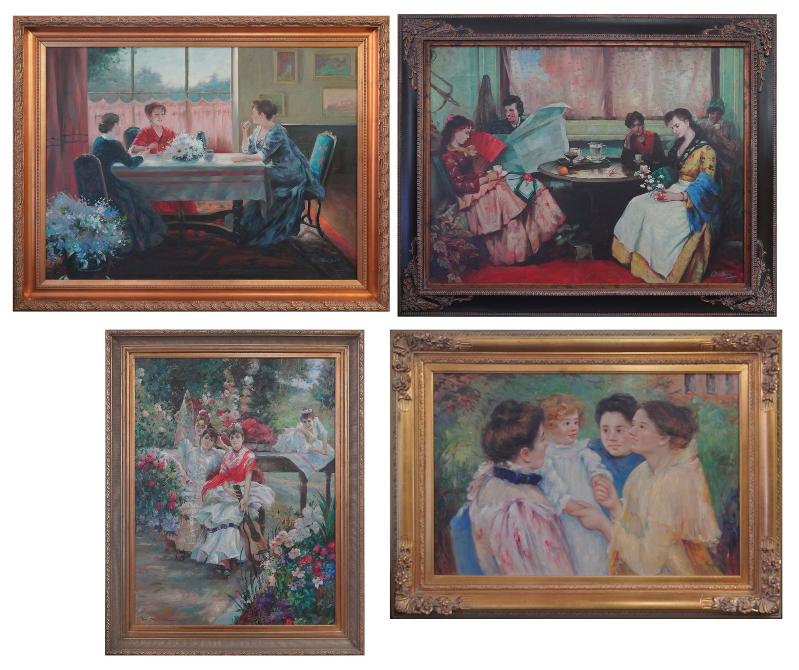 Collection of Larry Flynt: Four Figural Works: oil on canvas; late 20th century Ranging from 24 x 36 in. (61 x 91.4 cm.), Frame: 33 x 45 in. (83.8 x 114.3 cm.) to 48 x 36 in. (121.9 x 91.4 cm.), Frame: 57 x 45 1/4 in. (144.8 x 114.9 cm.)