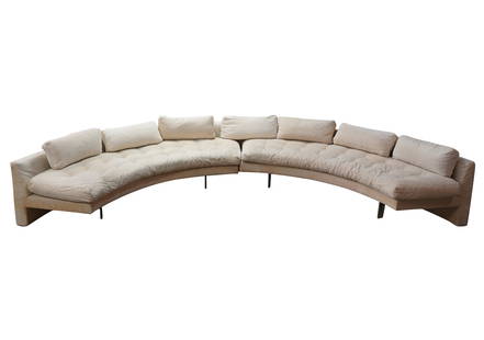 Vladimir Kagan: Omnibus Sectional Sofa: white cut velvet fabric, Lucite; in two sections; with manufacturer's tag "Sold by Vladimir Kagan Designs, Inc. 40 East End Ave. New York, N.Y. 10028"; Each piece approximately: 26 x 110 1/2 x 46 in.