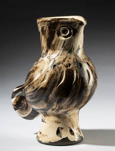 Pablo Picasso (1881-1973): Chouette Vase: Pablo Picasso Spanish 1881-1973 Chouette Vase A.R. 607; white earthenware ceramic, partially engraved, with engobe and glaze conceived in 1969; impressed "Madoura Plein Feu" and "Edition Picasso", ins