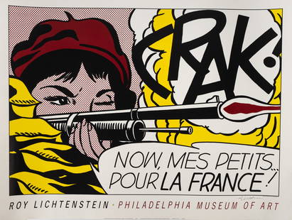 Roy Lichtenstein (1923-1997): Crak! Poster: Roy Lichtenstein American (1923-1997) Crak! Poster color lithograph on paper published by the Philadelphia Museum of Art, printed by Springdale Graphics, Springdale, CT, 1987; signed in ink lower righ