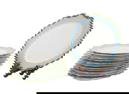 Set of 12 Anna Weatherley Porcelain Dinner Plates: "Palette Indigo Blue" each signed 10 7/8 in. (27.6 cm.) dia.
