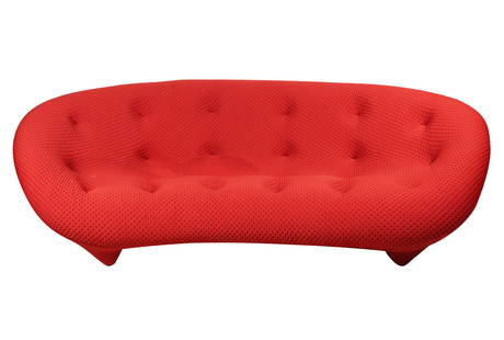 Roanan and Erwan Bouroullec for Ligne Roset: Ploum Sofa: designed 2011; red fabric over steel and polyurethane foam; with manufacturer's label Approximately: 33 x 98 x 46 in. (83.8 x 248.9 x 116.8 cm.), Seat height: 15 in. (38.1 cm.)