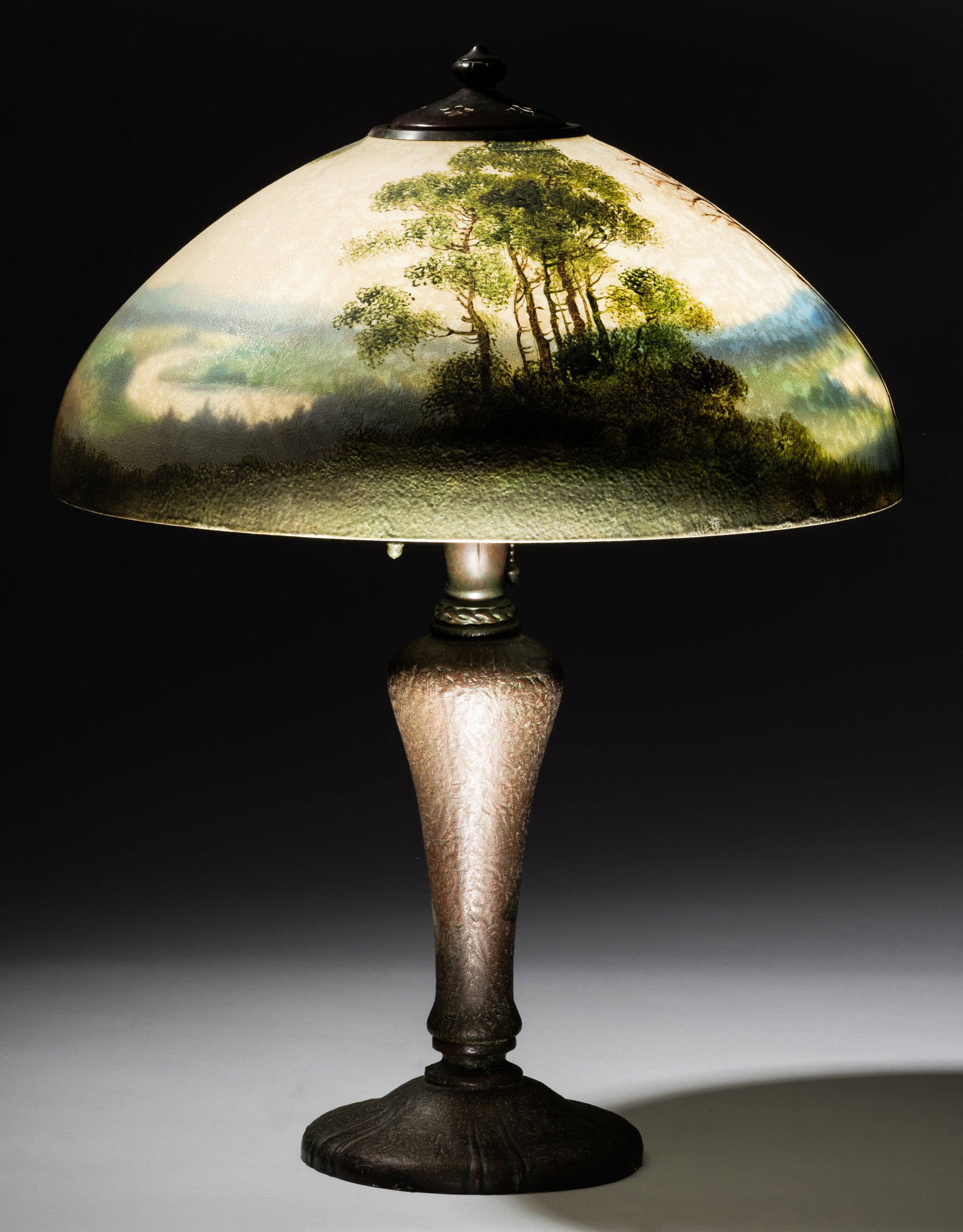 Handel Reverse-Painted Glass and Patinated Metal Table Lamp (1 of 15)