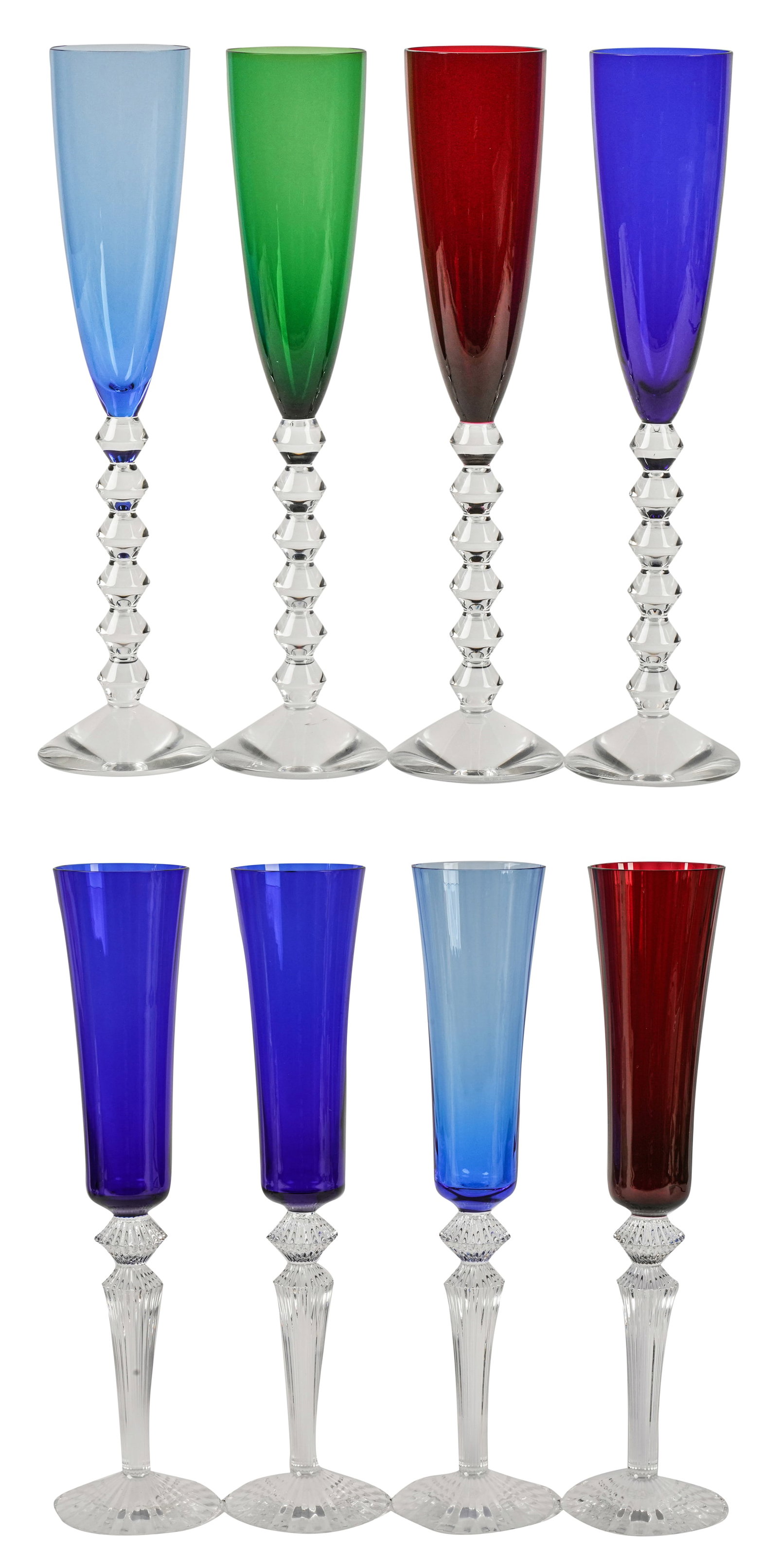 Set of Eight Baccarat Colored Crystal Champagne Flutes (1 of 16)
