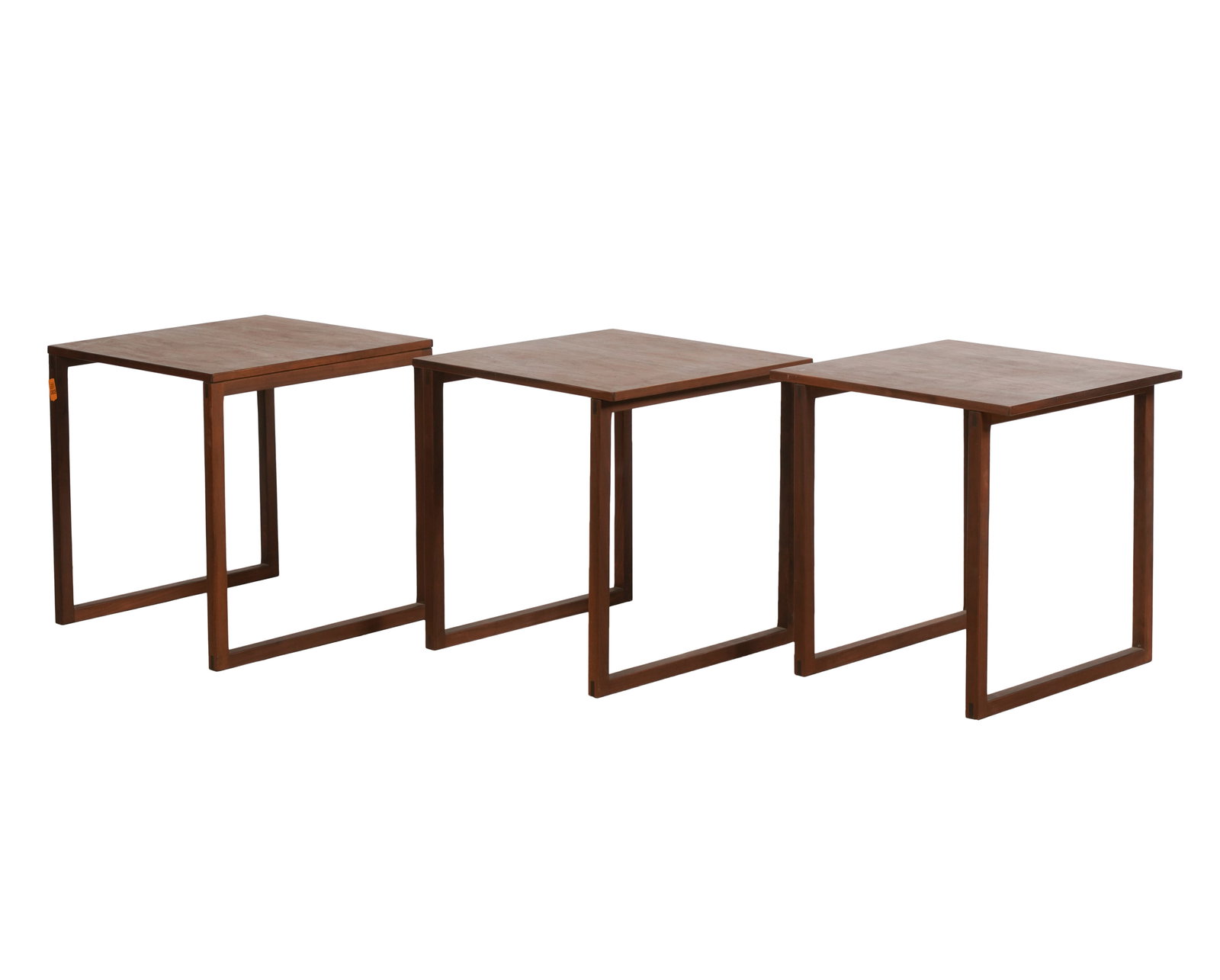 Set of Three Vildbjerg Mobelfabrik Side Tables: Denmark; one with ink-stamped label 16 x 15 3/4 x 15 3/4 in. (40.6 x 40 x 40 cm.)