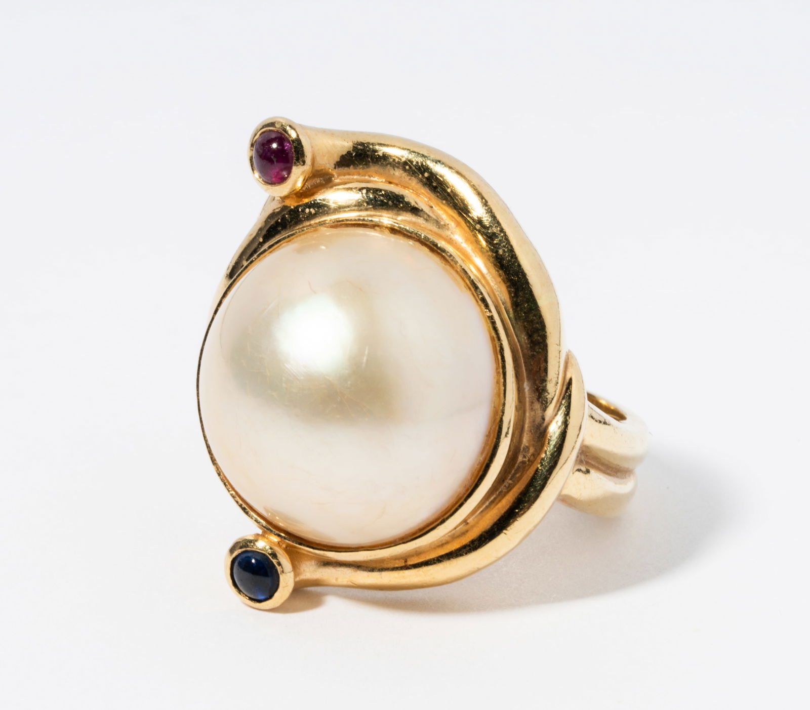 18 Karat Yellow Gold, Mabe Pearl, Ruby and Sapphire Ring (1 of 5)