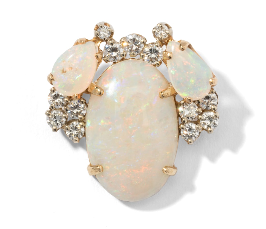 14 Karat Yellow and White Gold, Opal and Diamond Brooch (1 of 4)