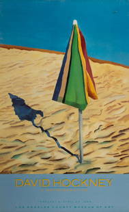 David Hockney (B. 1937): Retrospective Exhibition Poster: David Hockney American/English B. 1937 Retrospective Exhibition Poster offset lithograph Los Angeles County Museum of Art, 1988 Sight: 38 1/2 x 23 1/2 in. (97.8 x 59.7 cm.), Frame: 39 x 24 in. (99.1 x