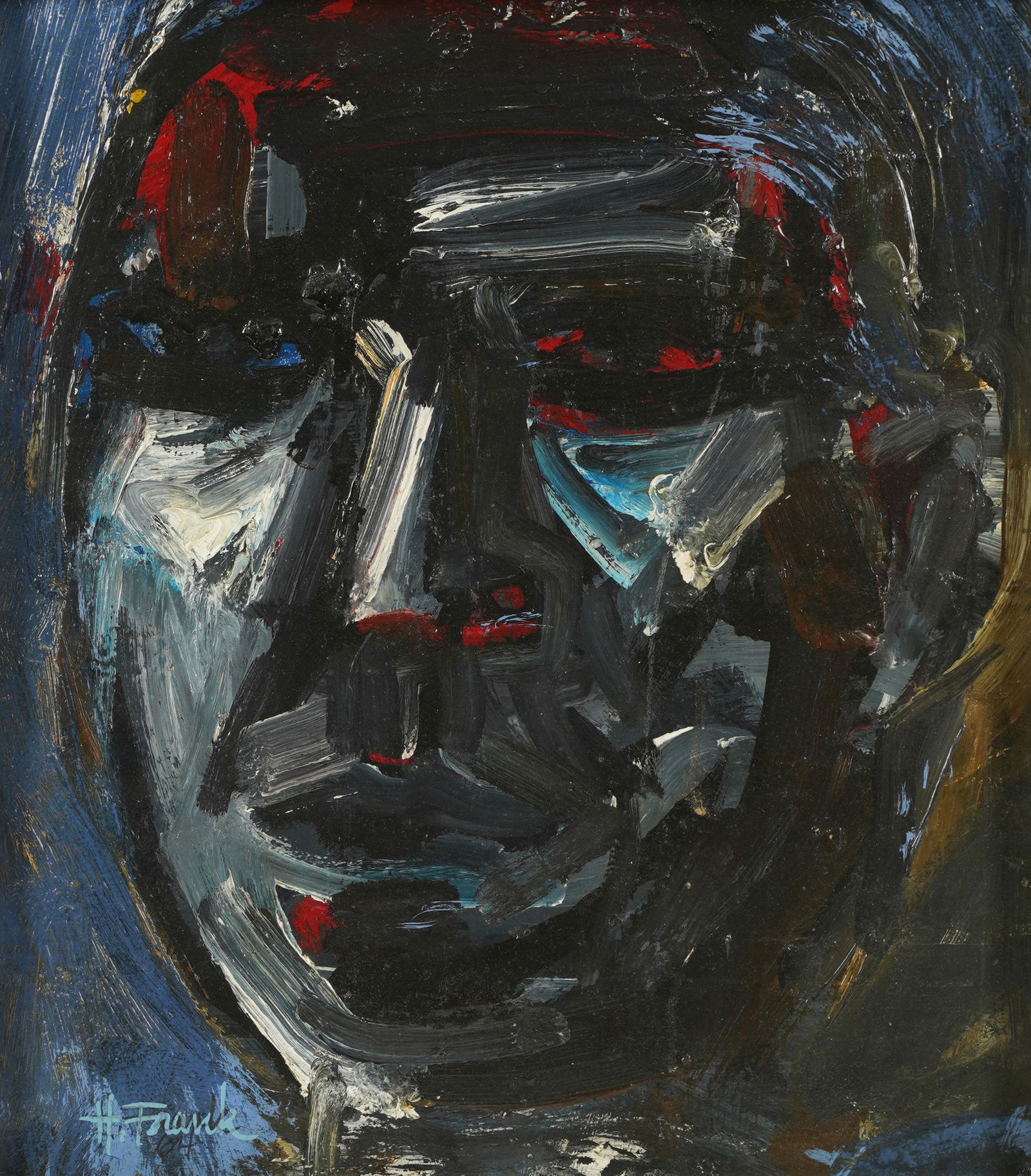 Harold Frank (1917-1995): Portrait of a Man: Harold Frank Los Angeles, CA 1917-1995 Portrait of a Man oil on canvas signed lower left 13 3/4 x 12 in. (34.9 x 30.5 cm.), Frame: 21 3/4 x 19 3/4 in. (55.2 x 50.2 cm.)