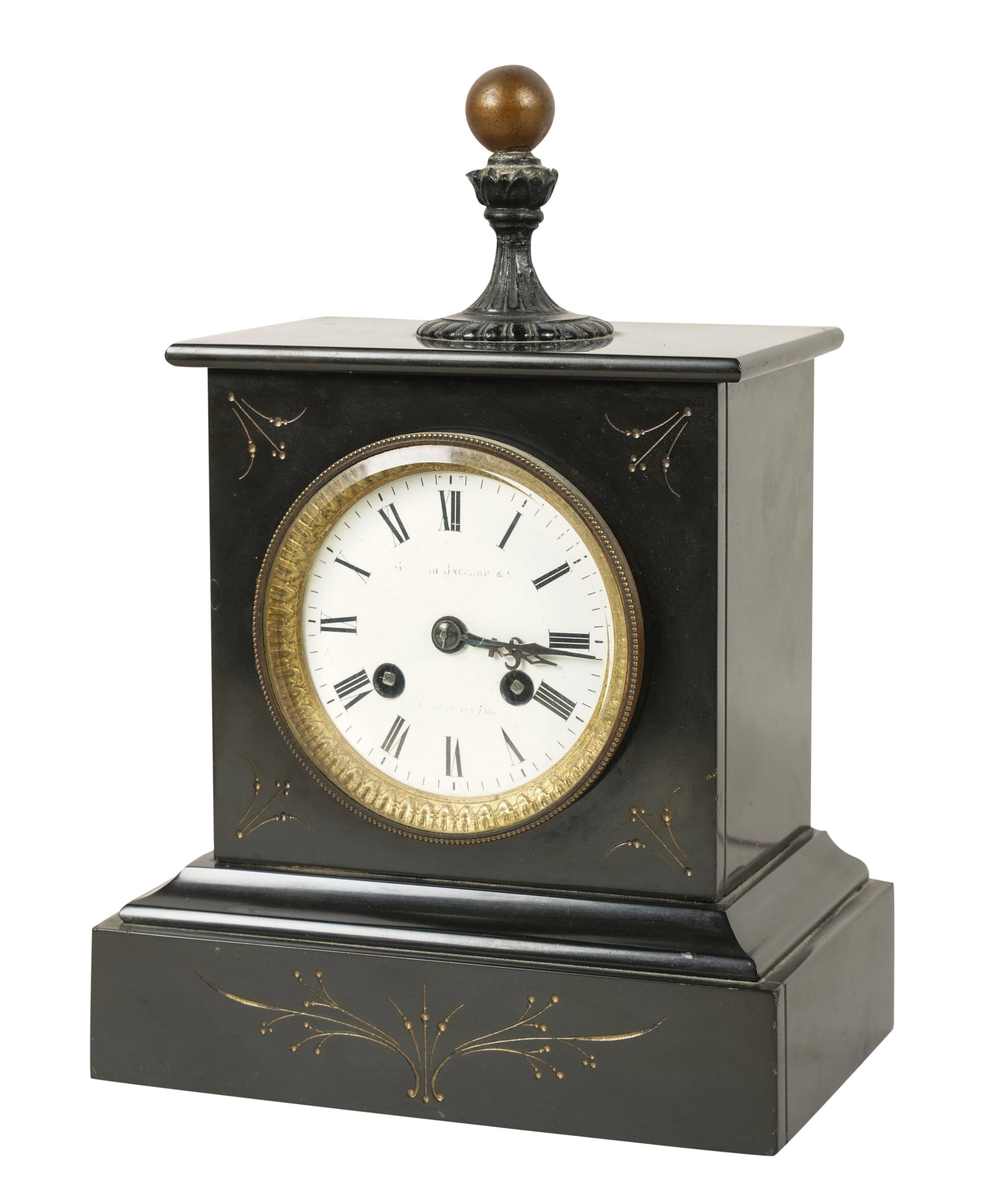 Slate Mantel Clock: the dial and movement unsigned; the movement impressed "795" 8 x 8 x 2 in. (20.3 x 20.3 x 5.1 cm.) Provenance: Property from the Estate of Gordon F. Taylor, an employee of the San Francisco Opera for 