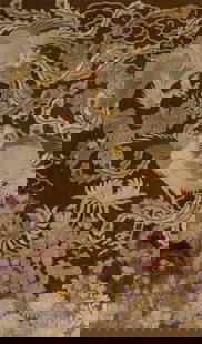 Japanese Silk Embroidery Panel: depicting birds and foliage Frame: 62 x 38 in. (157.5 x 96.5 cm.)