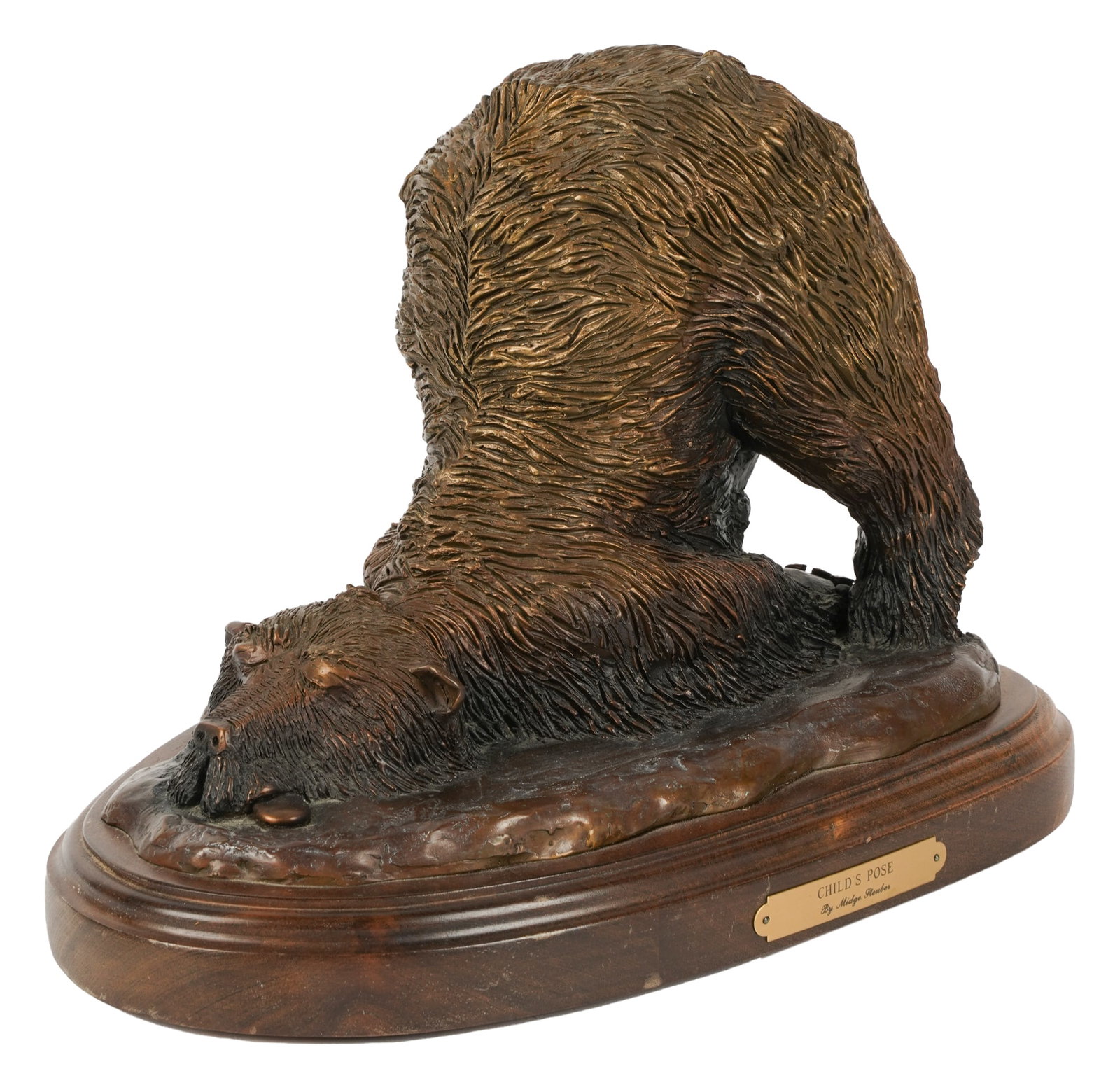 Midge Steuber (20th Century): Child?s Pose (Bear): bronze; ed. 3/30; signed in casting, titled to plaque 9 1/2 x 12 x 9 3/4 in. (24.1 x 30.5 x 24.8 cm.)