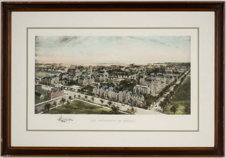 After Richard Rummell (1848-1924): University of Chicago: hand-colored photogravure; signed in plate lower left Image: 17 3/4 x 30 in. (45.1 x 76.2 cm.), Frame: 27 1/2 x 30 3/4 in. (69.9 x 78.1 cm.)