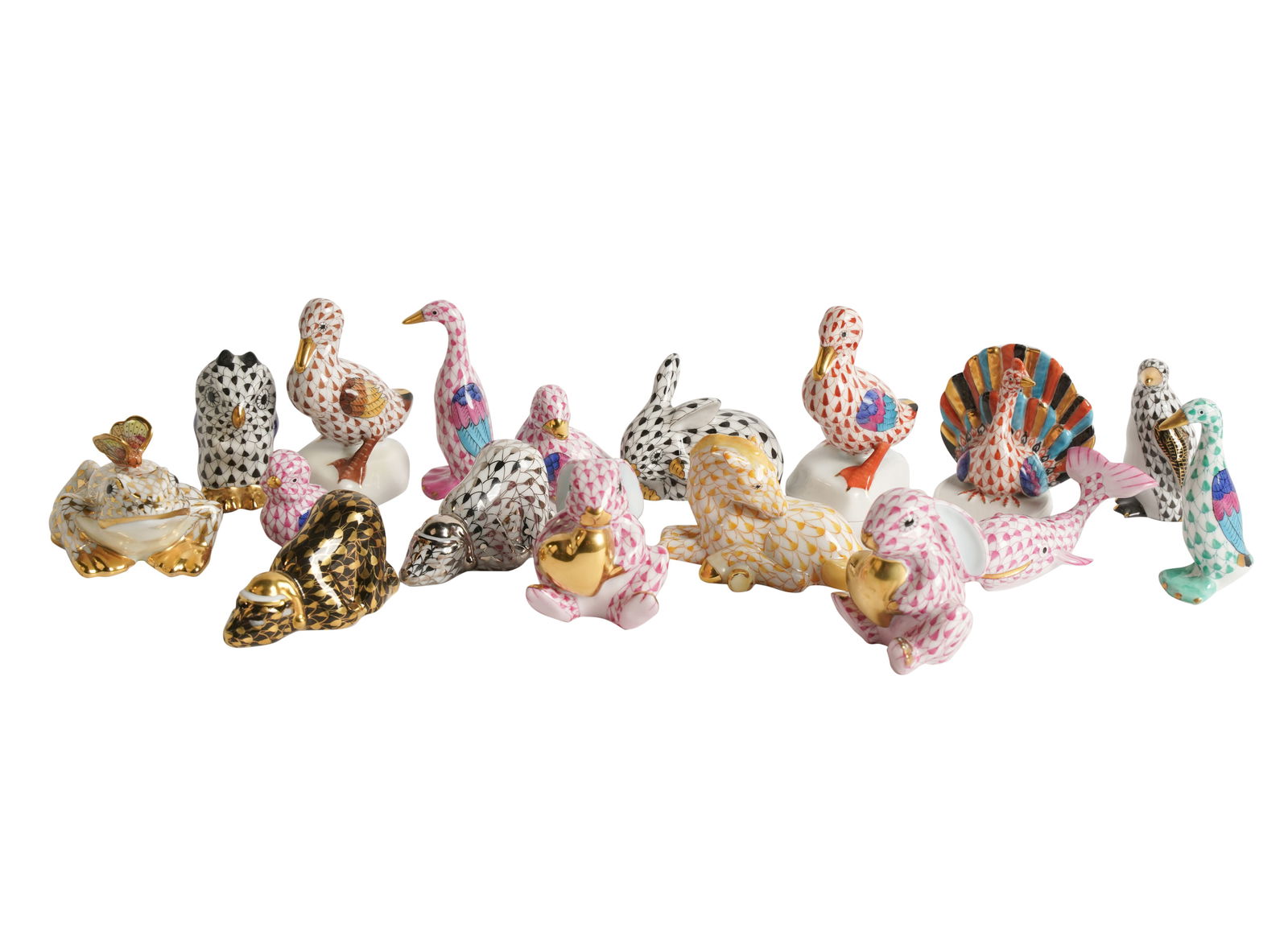 Group of Herend Porcelain Fishnet Animal Figures (1 of 9)