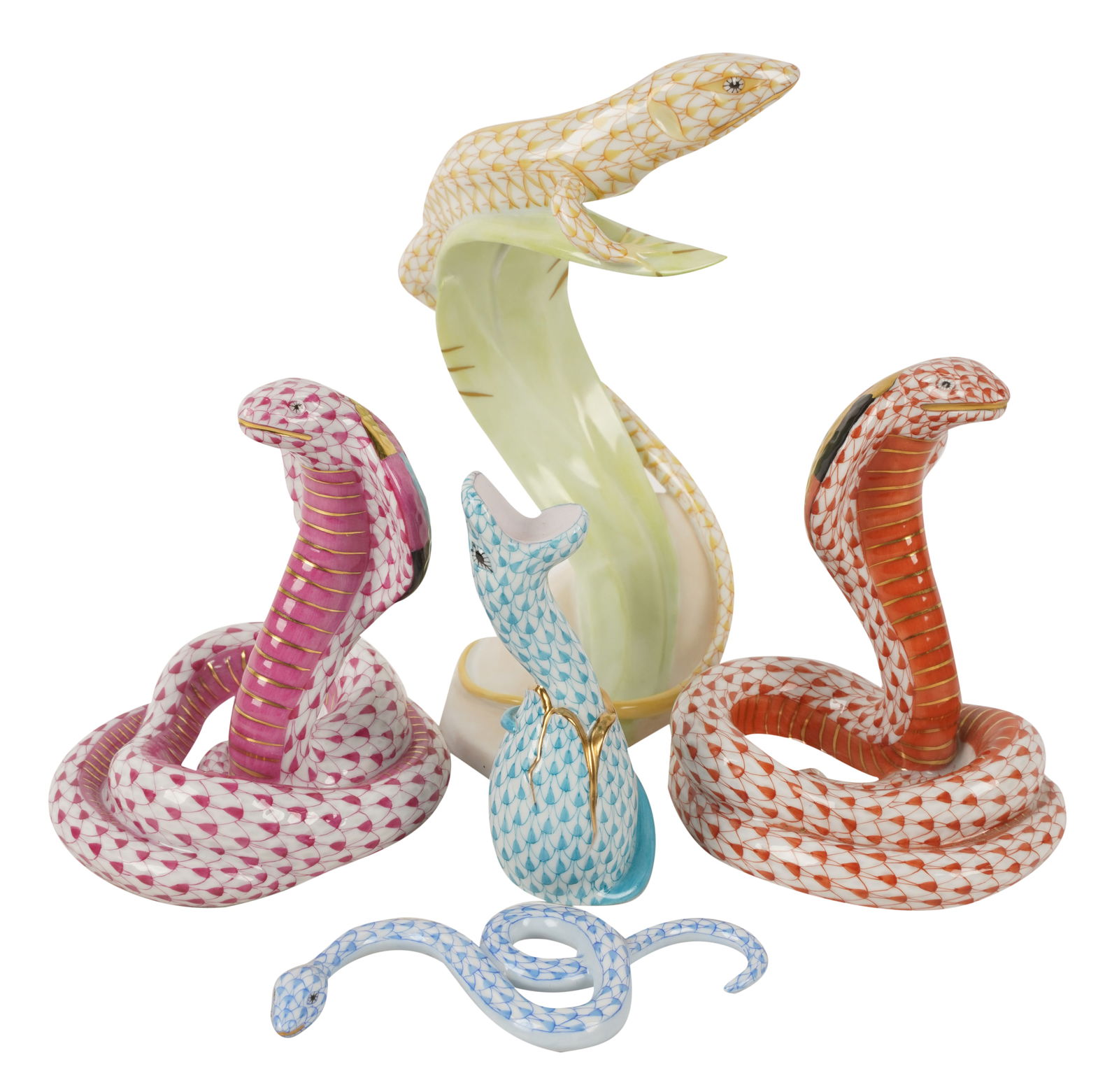 Group of Herend Fishnet Porcelain Reptile Figures (1 of 6)