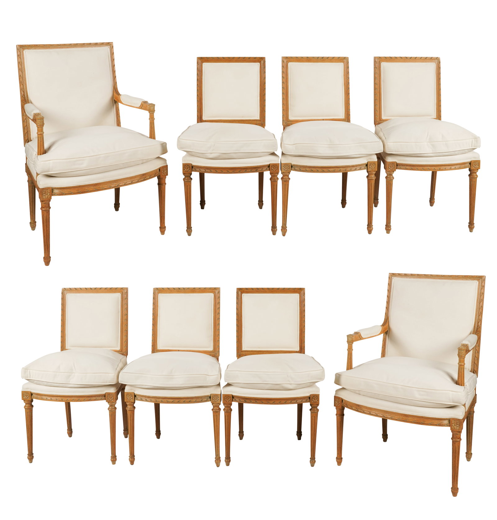 8 Bleached Wood & White Upholstered Dining Chairs (1 of 11)