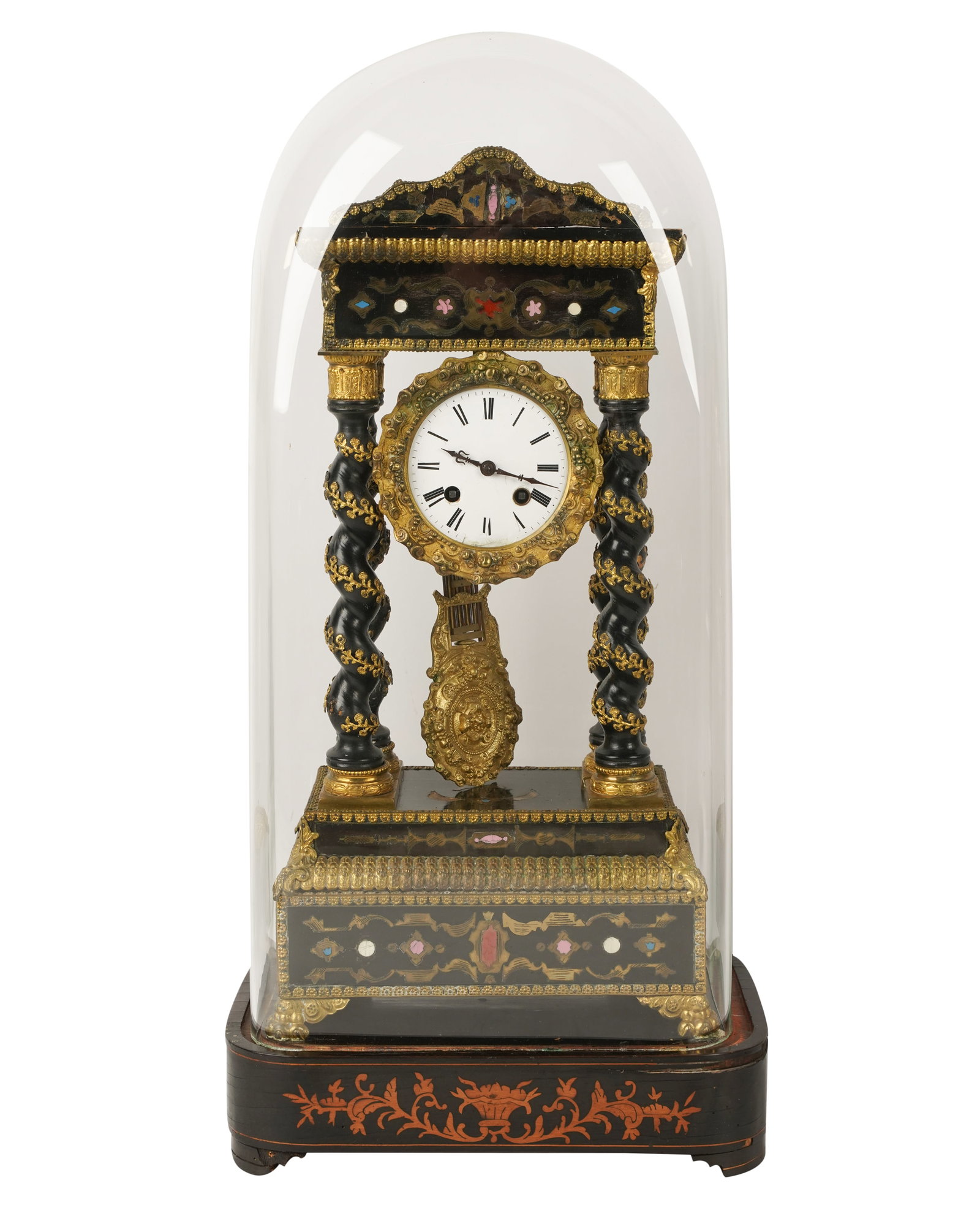 French GIlt Metal-Mounted Ebonized Wood Portico Clock (1 of 13)