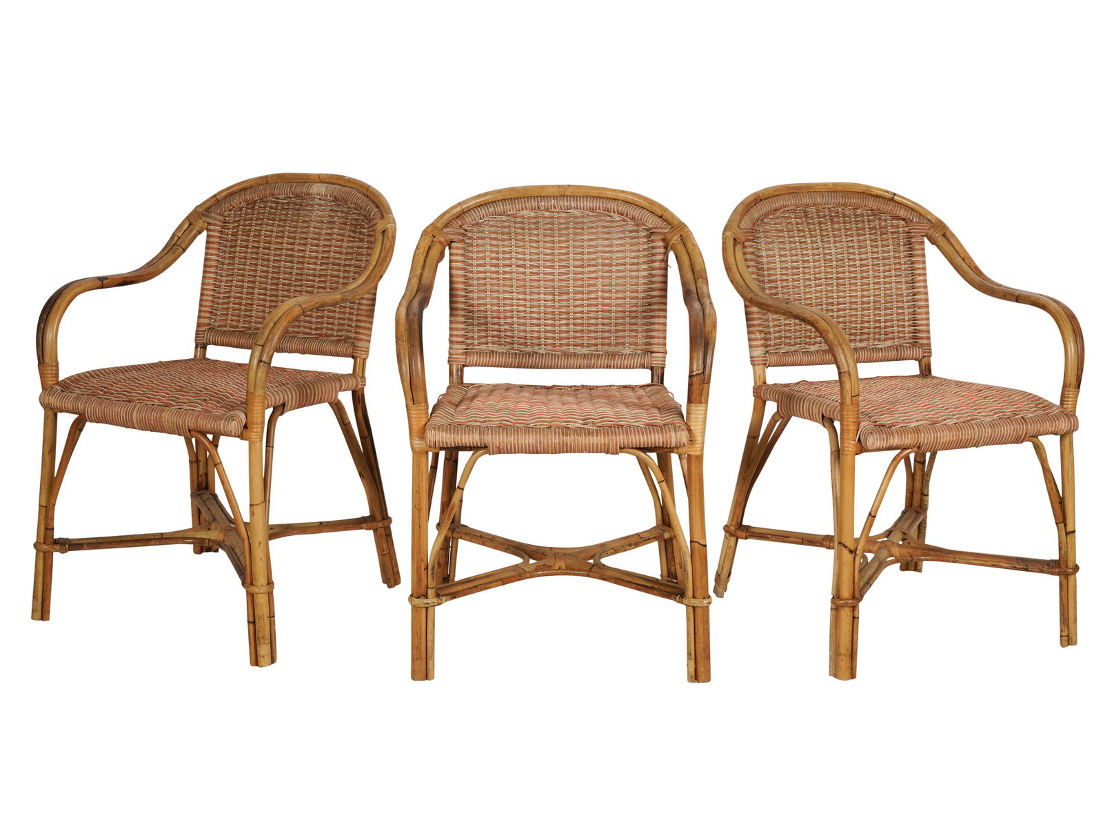 Set of Three Rattan and Wicker Armchairs (1 of 10)