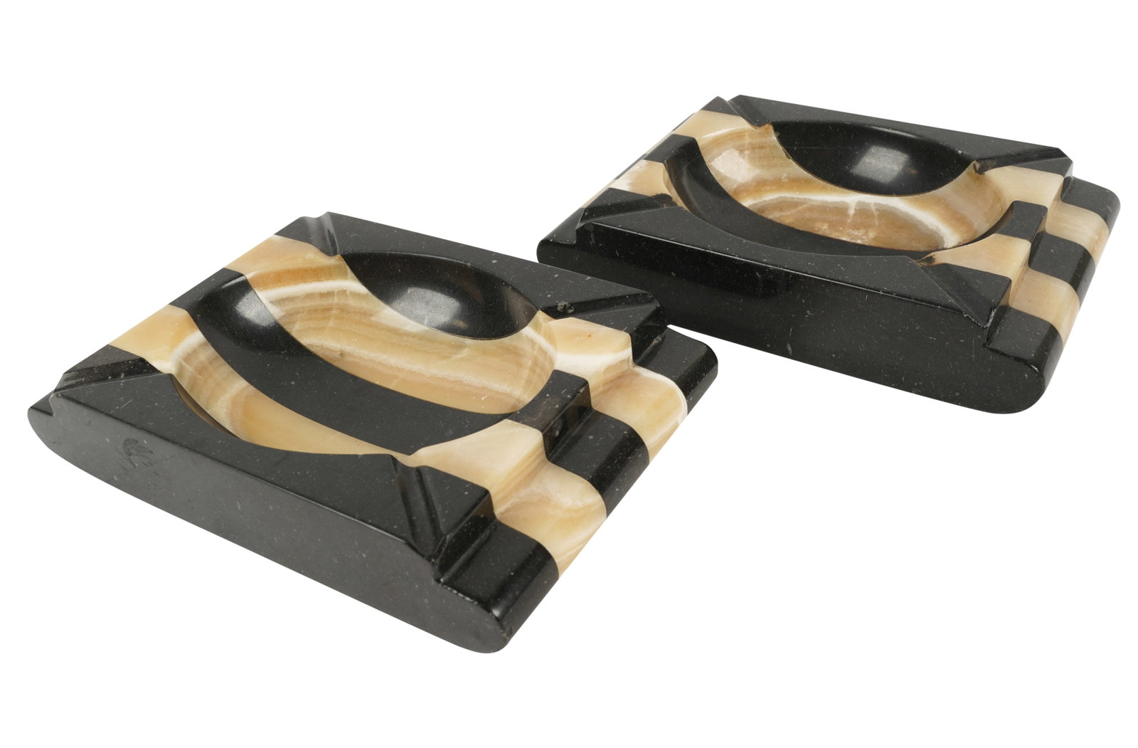 Pair of Bicolor Stone Ashtrays: unsigned 2 x 9 3/4 x 6 1/4 in. (5.1 x 24.8 x 15.9 cm.)