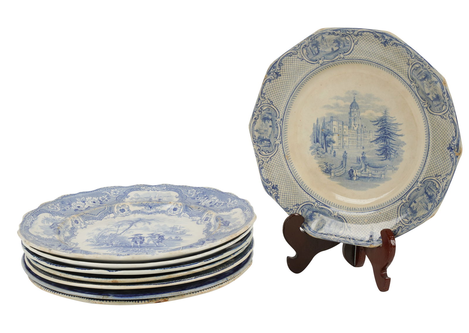 Group of EIght Blue and White Staffordshire Pottery Plates (1 of 13)