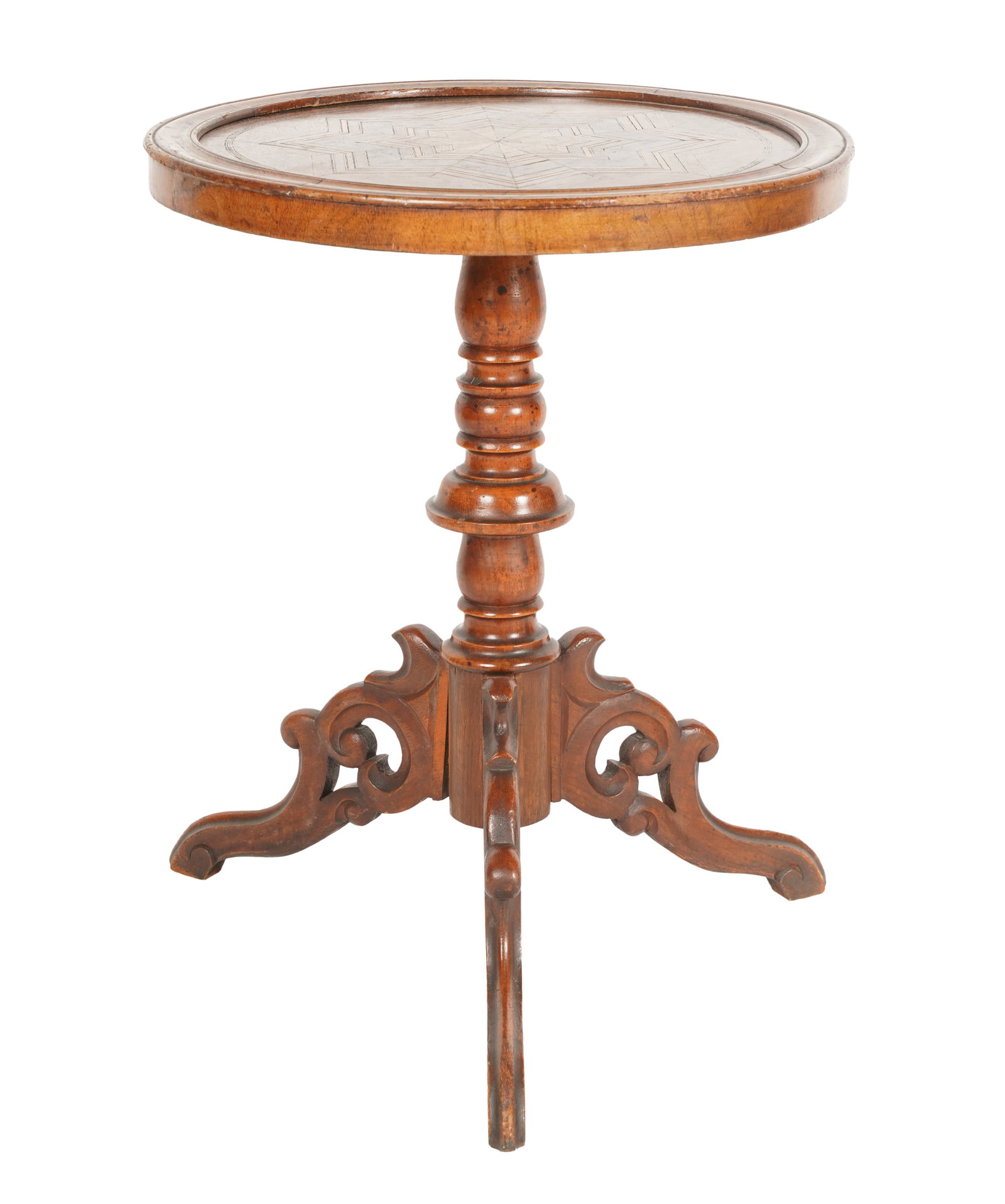 Parquetry Tripod Table: late 19th/ early 20th century 25 x 20 1/4 in. (63.5 x 51.4 cm.)