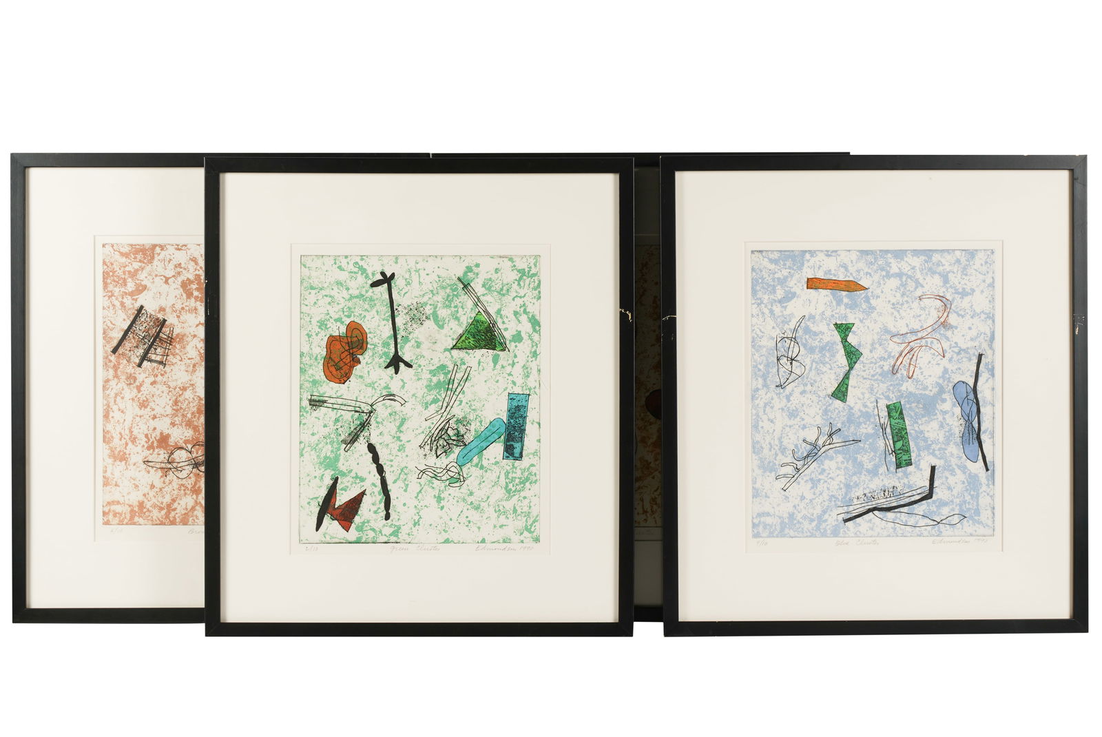 Leonard Edmondson (1916-2002): Four Works: Leonard Edmondson 1916-2002 Four Works "Blue Cluster", "Yellow Cluster", "Green Cluster" and "Brown CLuster"; each: lithograph and aquatint 1990; from an edition of 10; each signed, titled and numbere