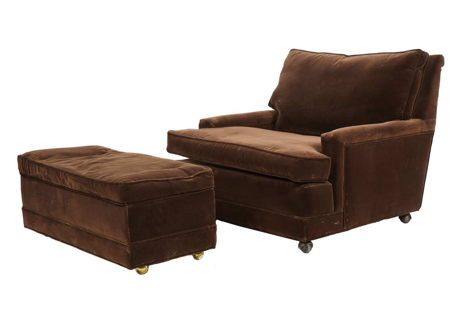 Brown Velvet Armchair and Ottoman (1 of 8)